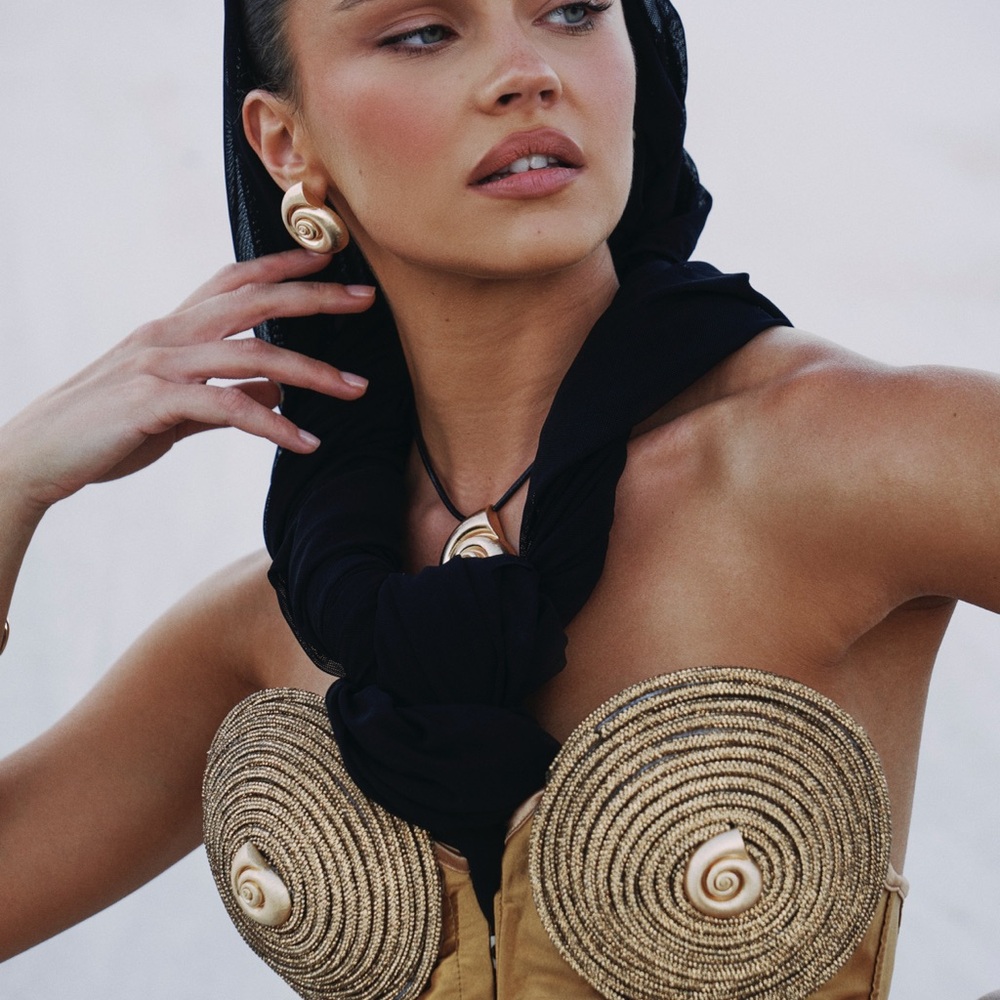 Gold and Black Spiral Bustier Top